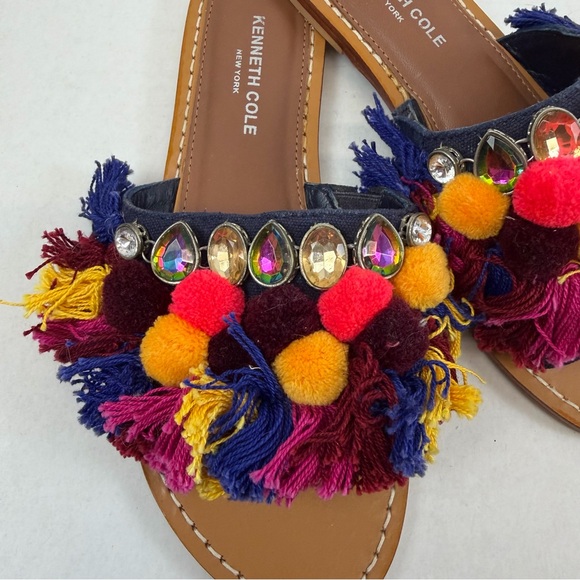 Kenneth Cole New York Women’s Pom Pom Fringe Slide Sandals Multicolor Size 8‎ - Picture 7 of 7
